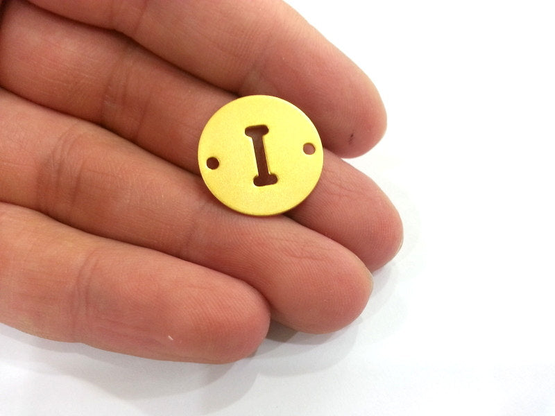 Gold Charms Letter I  Charm , Double Holes , Gold Plated Brass  20mm   G2316
