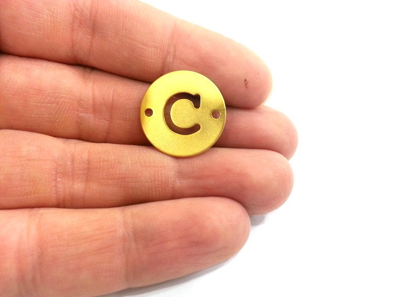 20mm   Letter C  Double Holes Gold Plated Brass   G2317