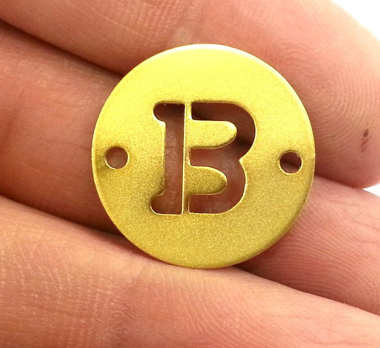 20mm   Letter B Charm , Double Holes ,  Gold Plated Brass G2318