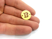 20mm   Letter B Charm , Double Holes ,  Gold Plated Brass G2318