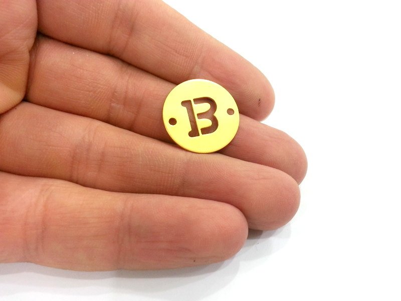 20mm   Letter B Charm , Double Holes ,  Gold Plated Brass G2318