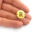 20mm   Letter R  Charm , Double Holes , Gold Plated Brass  G2319