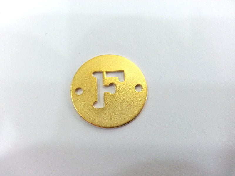 20mm  Letter F Charm , Double Holes Gold Plated Brass   G2321