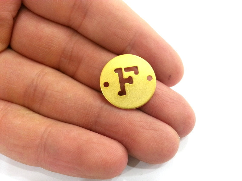 20mm  Letter F Charm , Double Holes Gold Plated Brass   G2321