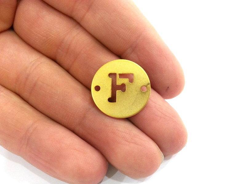 20mm  Letter F Charm , Double Holes Gold Plated Brass   G2321