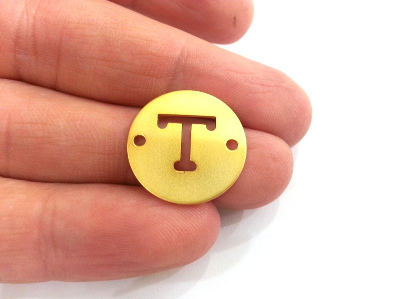 20mm   Letter T  Charm , Gold Plated Brass   G2304