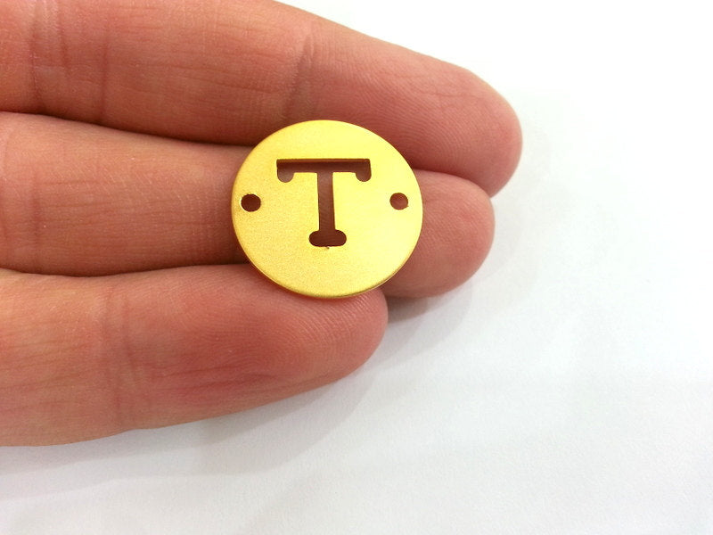 20mm   Letter T  Charm , Gold Plated Brass   G2304
