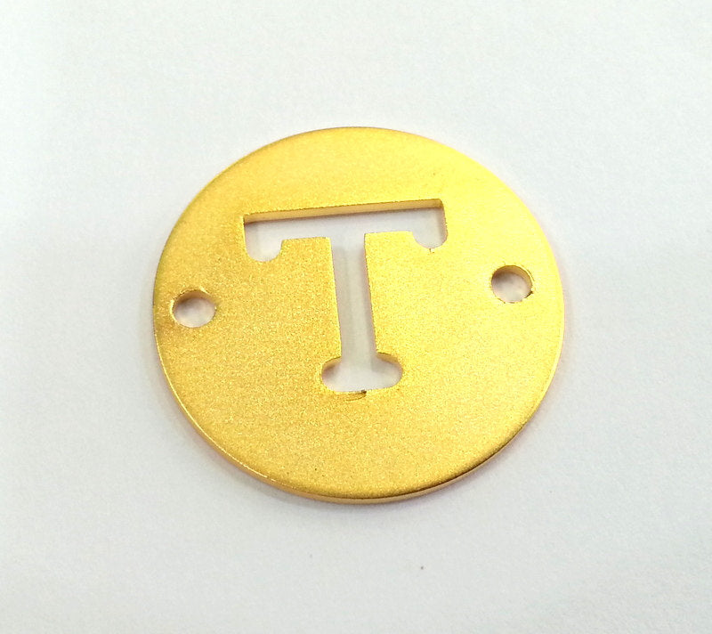 20mm   Letter T  Charm , Gold Plated Brass   G2304