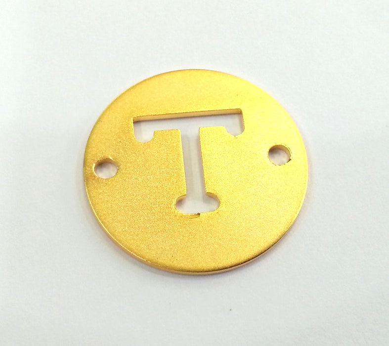 20mm   Letter T  Charm , Gold Plated Brass   G2304