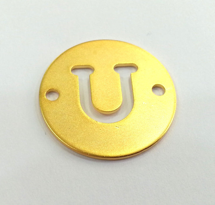 20mm   Letter U  Gold Plated Brass Pendant, Double Holes  G2305