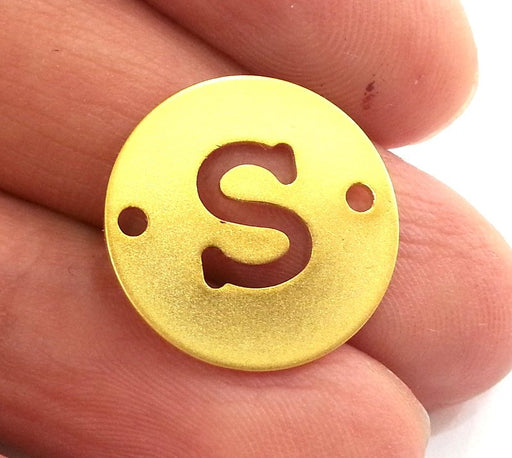 20mm   Letter S  Charm , Double Holes  Gold Plated Brass G2309