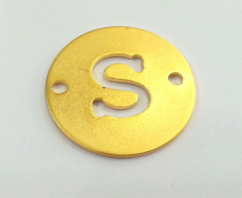 20mm   Letter S  Charm , Double Holes  Gold Plated Brass G2309