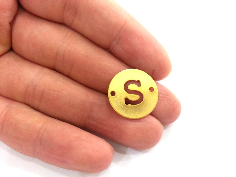 20mm   Letter S  Charm , Double Holes  Gold Plated Brass G2309