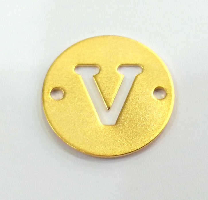 Gold Charms Letter V  Charm, Charms with Double Holes , Gold Plated Brass   20mm   G2310