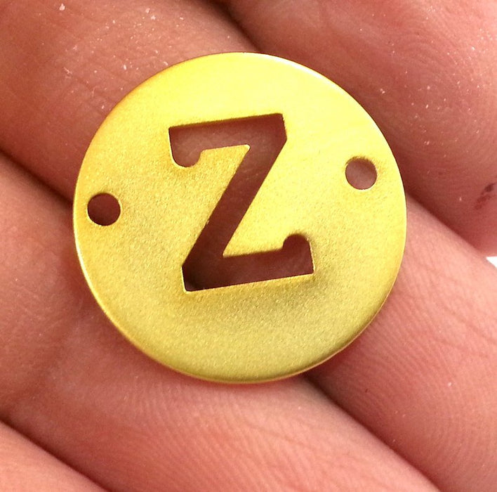 Gold Chrams Letter Z  Gold Plated Brass , Double Holes 20mm    G2311