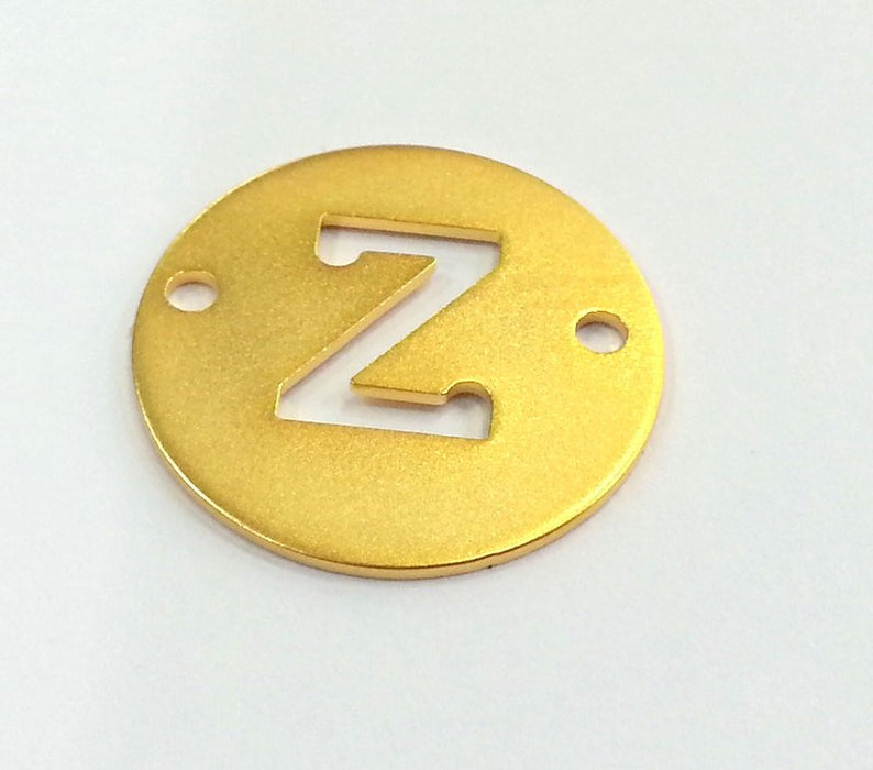 Gold Chrams Letter Z  Gold Plated Brass , Double Holes 20mm    G2311