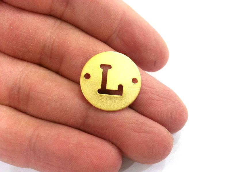 20mm   Letter L Charm , Double Holes Gold Plated Brass   G2312