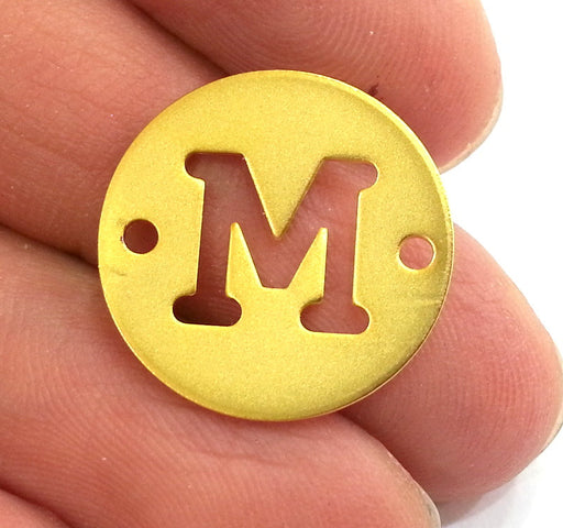 20mm   Letter M   Double Holes , Gold Plated Brass   G2313