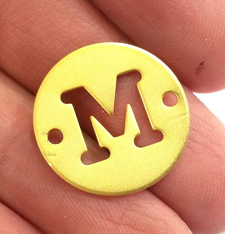 20mm   Letter M   Double Holes , Gold Plated Brass   G2313