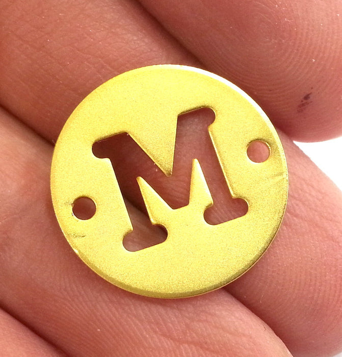 20mm   Letter M   Double Holes , Gold Plated Brass   G2313