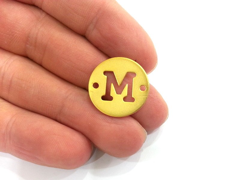 20mm   Letter M   Double Holes , Gold Plated Brass   G2313