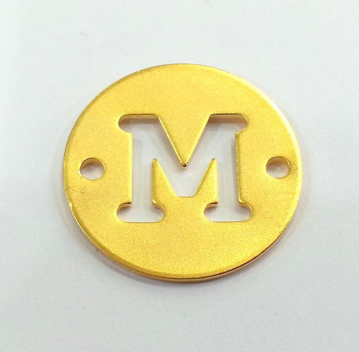 20mm   Letter M   Double Holes , Gold Plated Brass   G2313