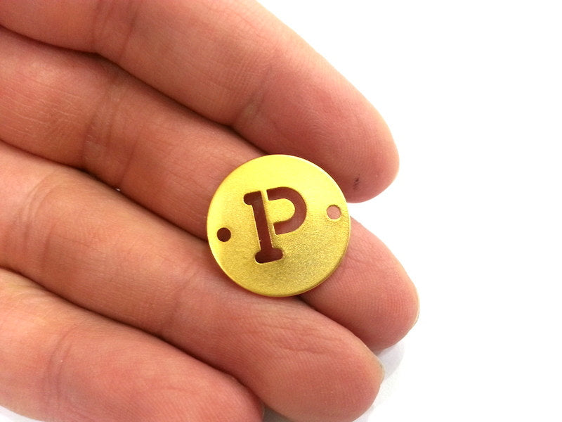 20mm   Letter P  Charm , Gold Plated Brass  G2315