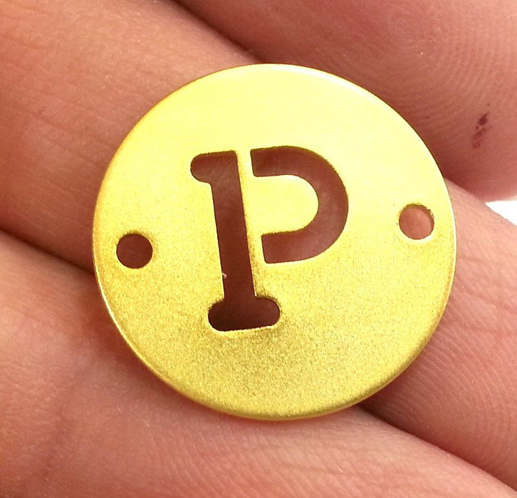 20mm   Letter P  Charm , Gold Plated Brass  G2315