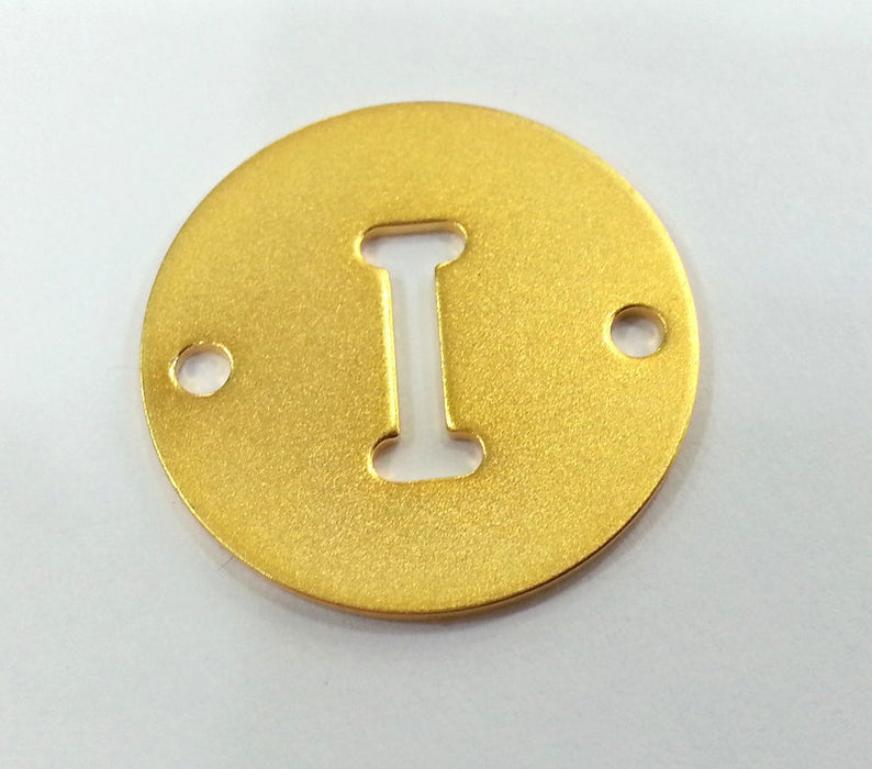 Gold Charms Letter I  Charm , Double Holes , Gold Plated Brass  20mm   G2316