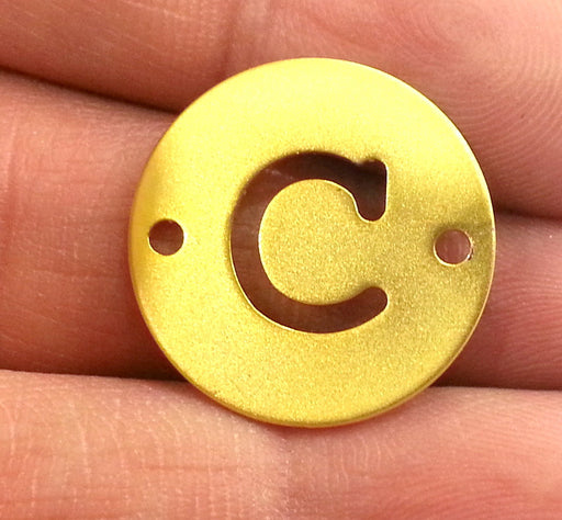 20mm   Letter C  Double Holes Gold Plated Brass   G2317