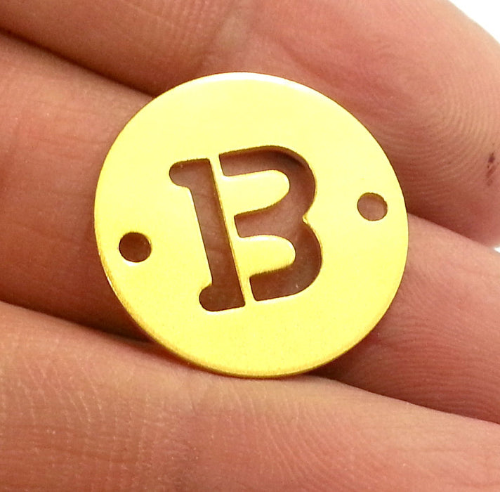 20mm   Letter B Charm , Double Holes ,  Gold Plated Brass G2318