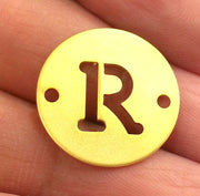 20mm   Letter R  Charm , Double Holes , Gold Plated Brass  G2319