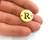20mm   Letter R  Charm , Double Holes , Gold Plated Brass  G2319