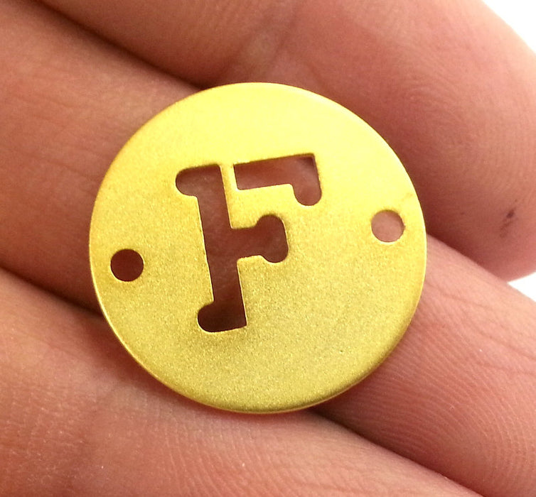 20mm  Letter F Charm , Double Holes Gold Plated Brass   G2321