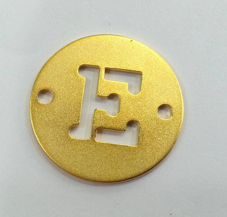 20mm   Letter E Charm, Double Holes , Gold Plated Brass  G2325