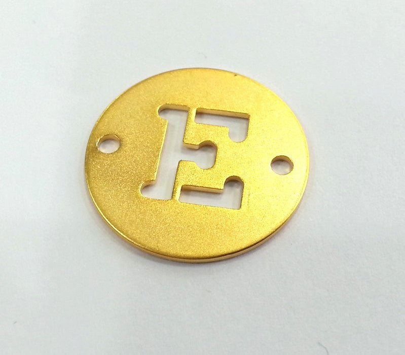 20mm   Letter E Charm, Double Holes , Gold Plated Brass  G2325