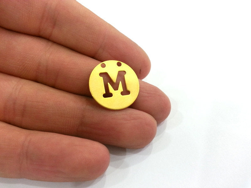 20mm   Letter M Gold Plated Brass Pendant  G2327