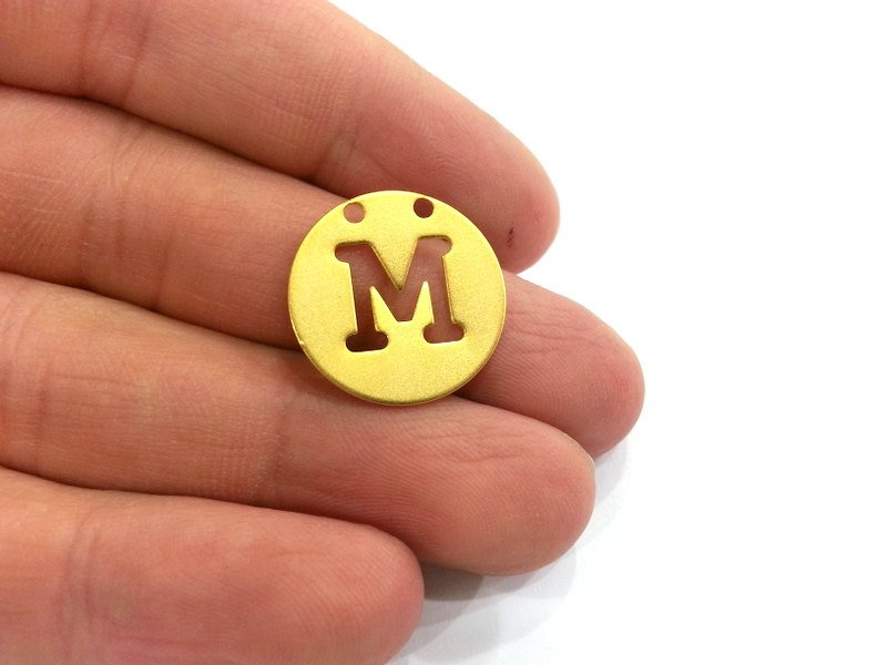 20mm   Letter M Gold Plated Brass Pendant  G2327