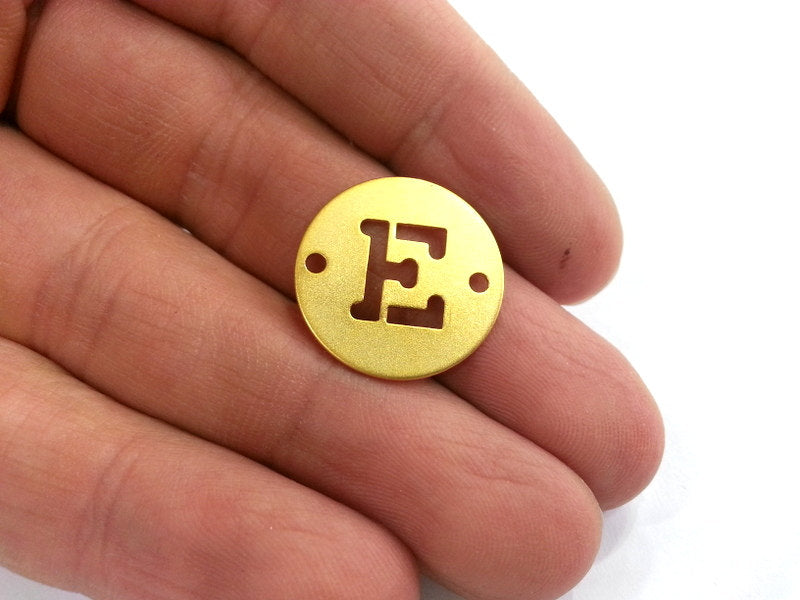 20mm   Letter E Charm, Double Holes , Gold Plated Brass  G2325