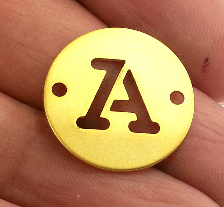 20mm   Letter A Charm Double Holes  , Gold Plated Brass G2326