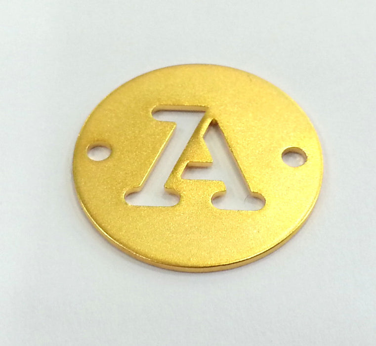 20mm   Letter A Charm Double Holes  , Gold Plated Brass G2326