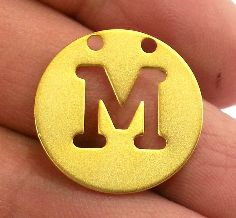 20mm   Letter M Gold Plated Brass Pendant  G2327