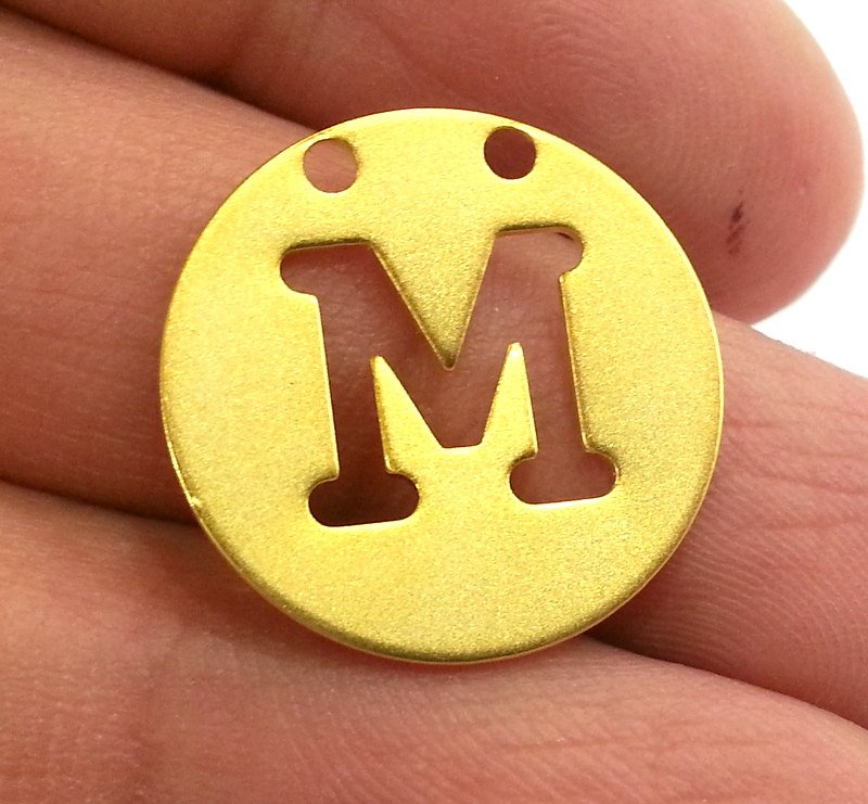 20mm   Letter M Gold Plated Brass Pendant  G2327