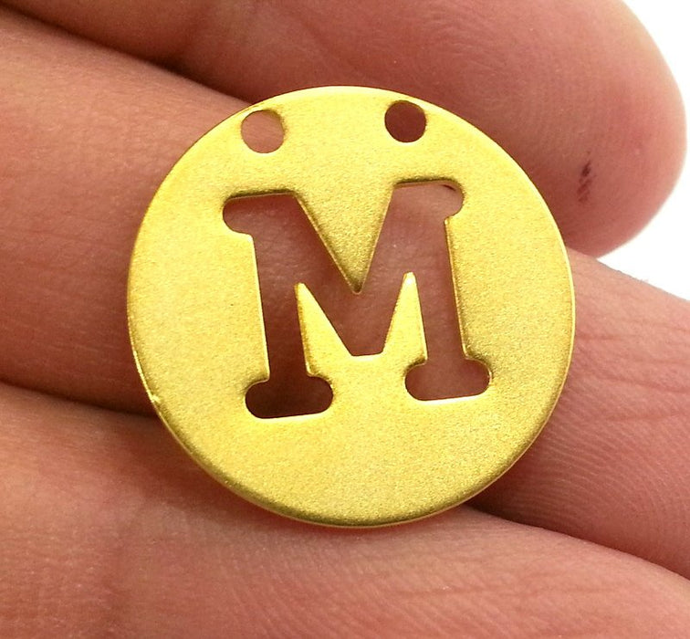 20mm   Letter M Gold Plated Brass Pendant  G2327