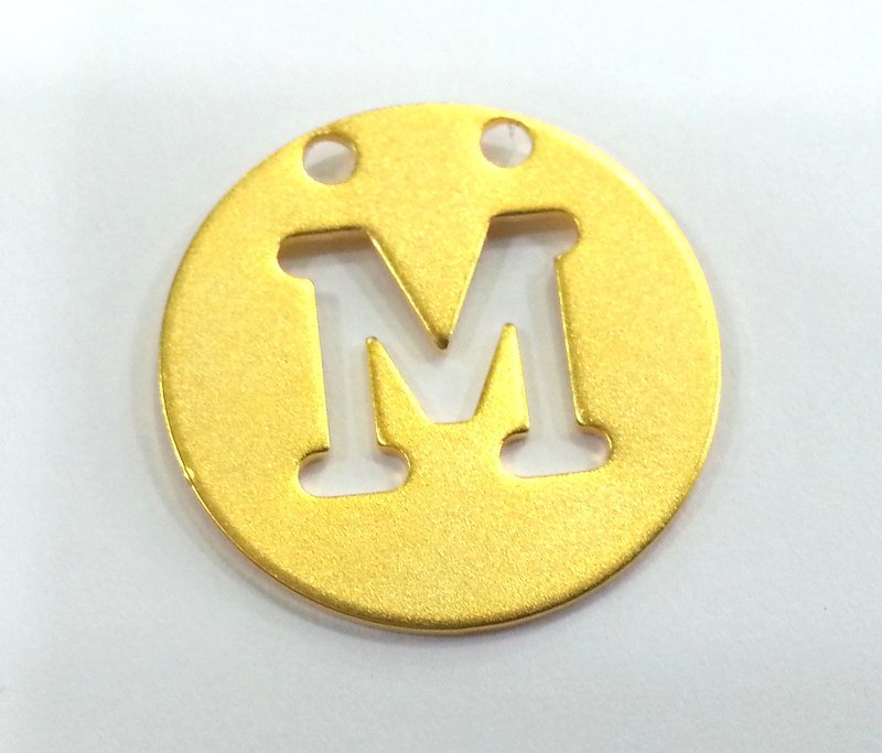 20mm   Letter M Gold Plated Brass Pendant  G2327