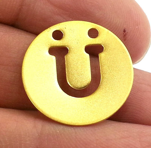 Gold Charms Letter U , Gold Plated Brass Pendant 20mm    G2330