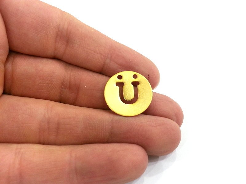 Gold Charms Letter U , Gold Plated Brass Pendant 20mm    G2330