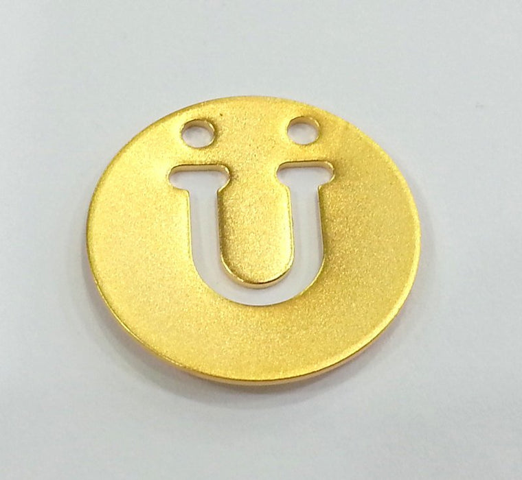 Gold Charms Letter U , Gold Plated Brass Pendant 20mm    G2330