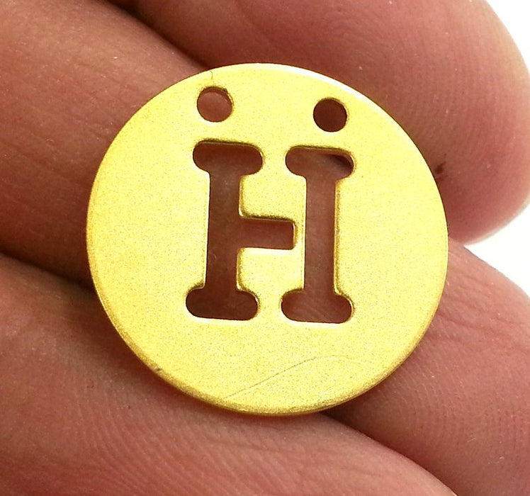 20mm   Letter H  Charm, Gold Plated Brass  G2332