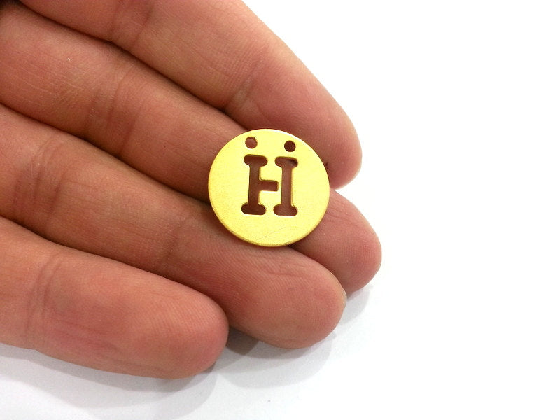 20mm   Letter H  Charm, Gold Plated Brass  G2332